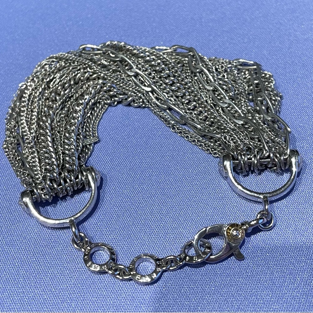 HENRI BENDEL Silver Plated Multilayer Metal Chain Bracelet